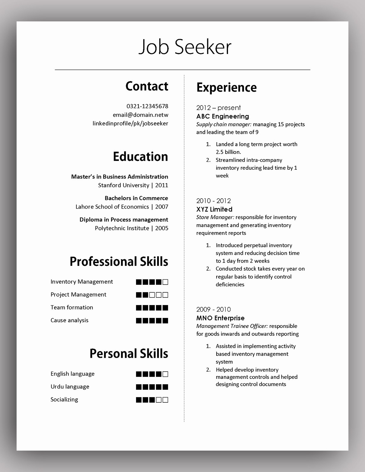 Simple yet Elegant Cv Template to the Job Done Free