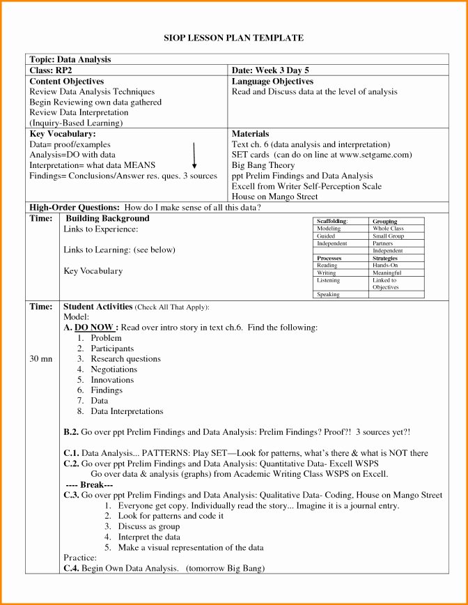 Siop Lesson Plan Template 3