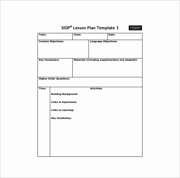 Siop Lesson Plan Template 9 Free Psd Word format