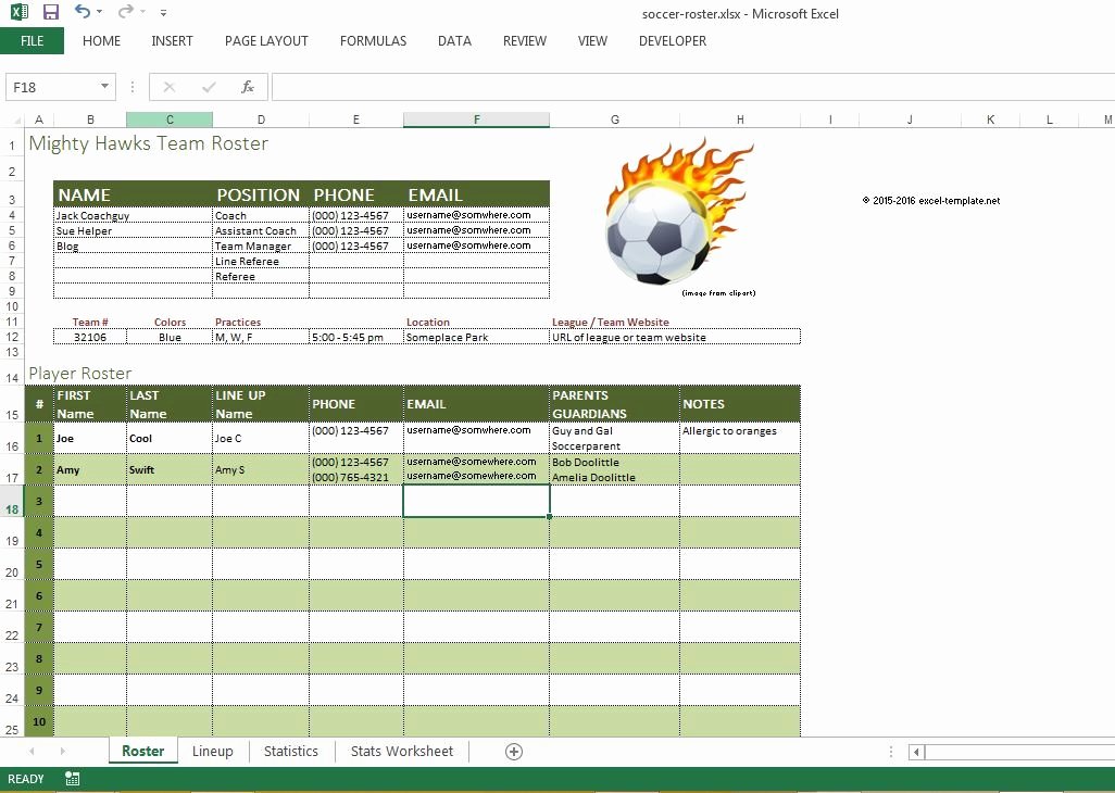 soccer roster free excel template