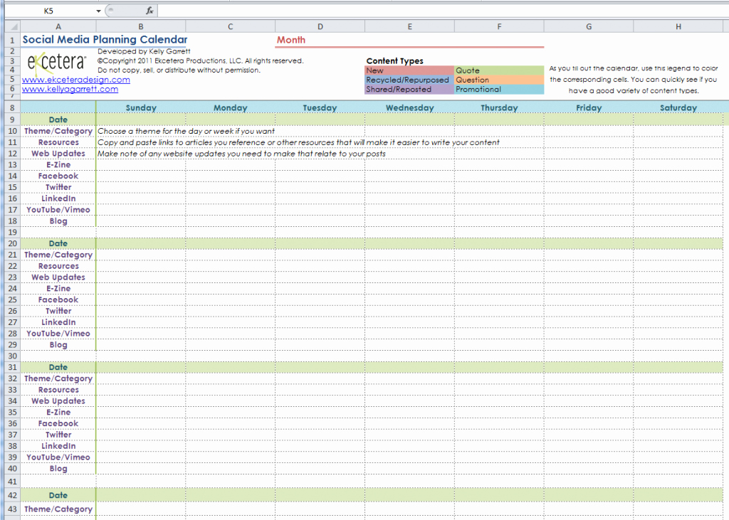 social media editorial calendar excel template