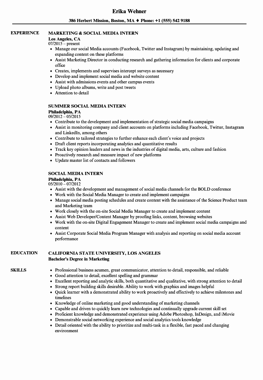 social media intern resume sample