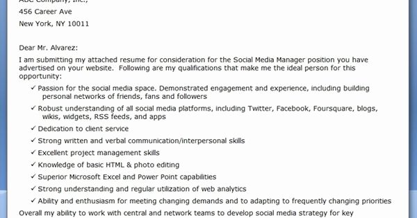 Social Media Manager Cover Letter Sample