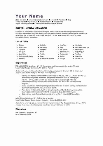 Social Media Manager Resume Sample