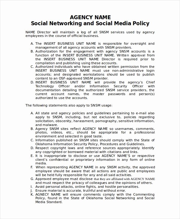 Social Media Policy Template 8 Free Word Pdf Document