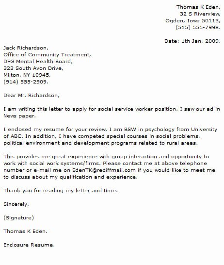 Social Work Cover Letter Examples