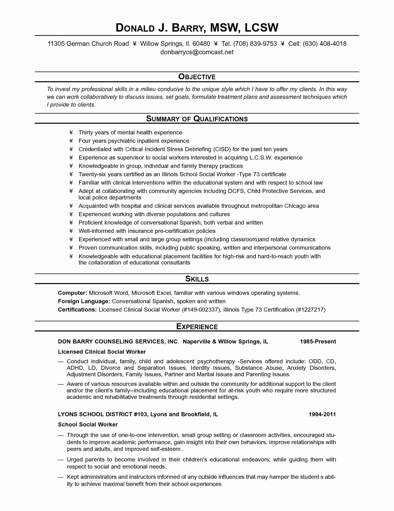 Social Work Resume Example social Work Intern Resume