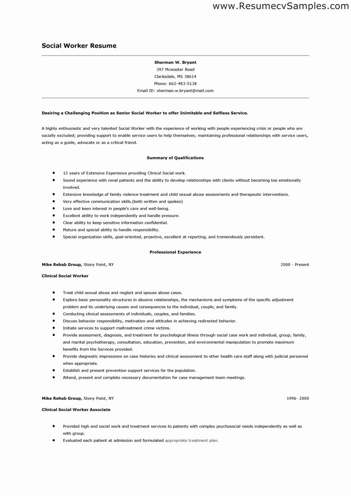 Social Work Resume Objective Examples Best Resume Gallery