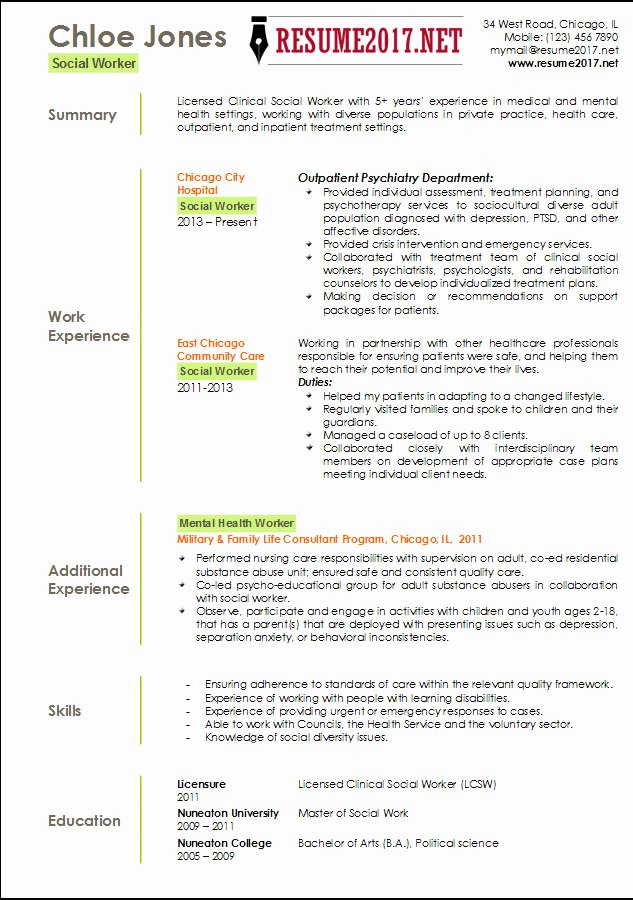 Social Worker Resume Template 2017