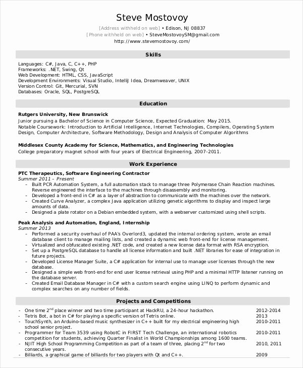 software engineer resume example