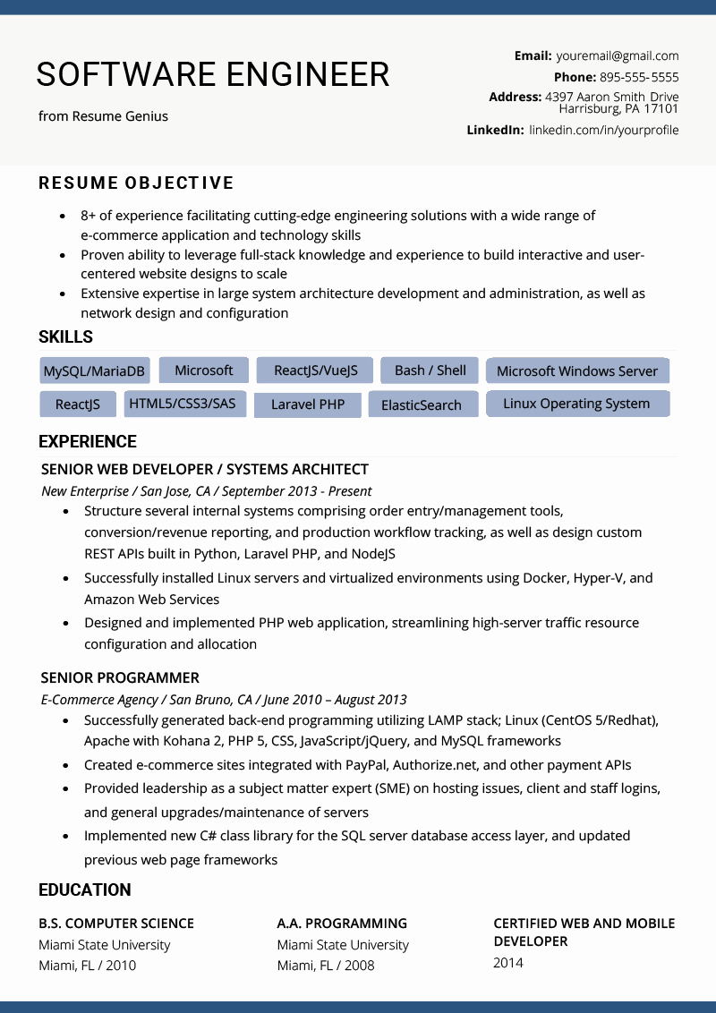 Software Engineer Resume Example &amp; Writing Tips