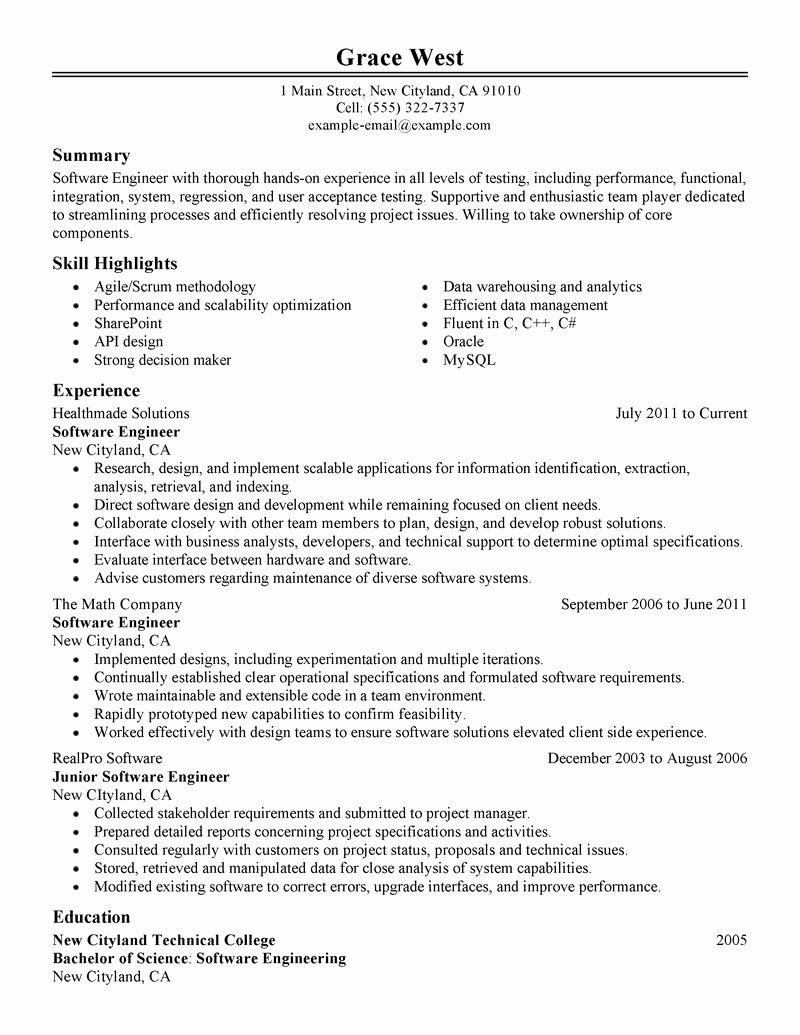 Software Engineer Resume Examples