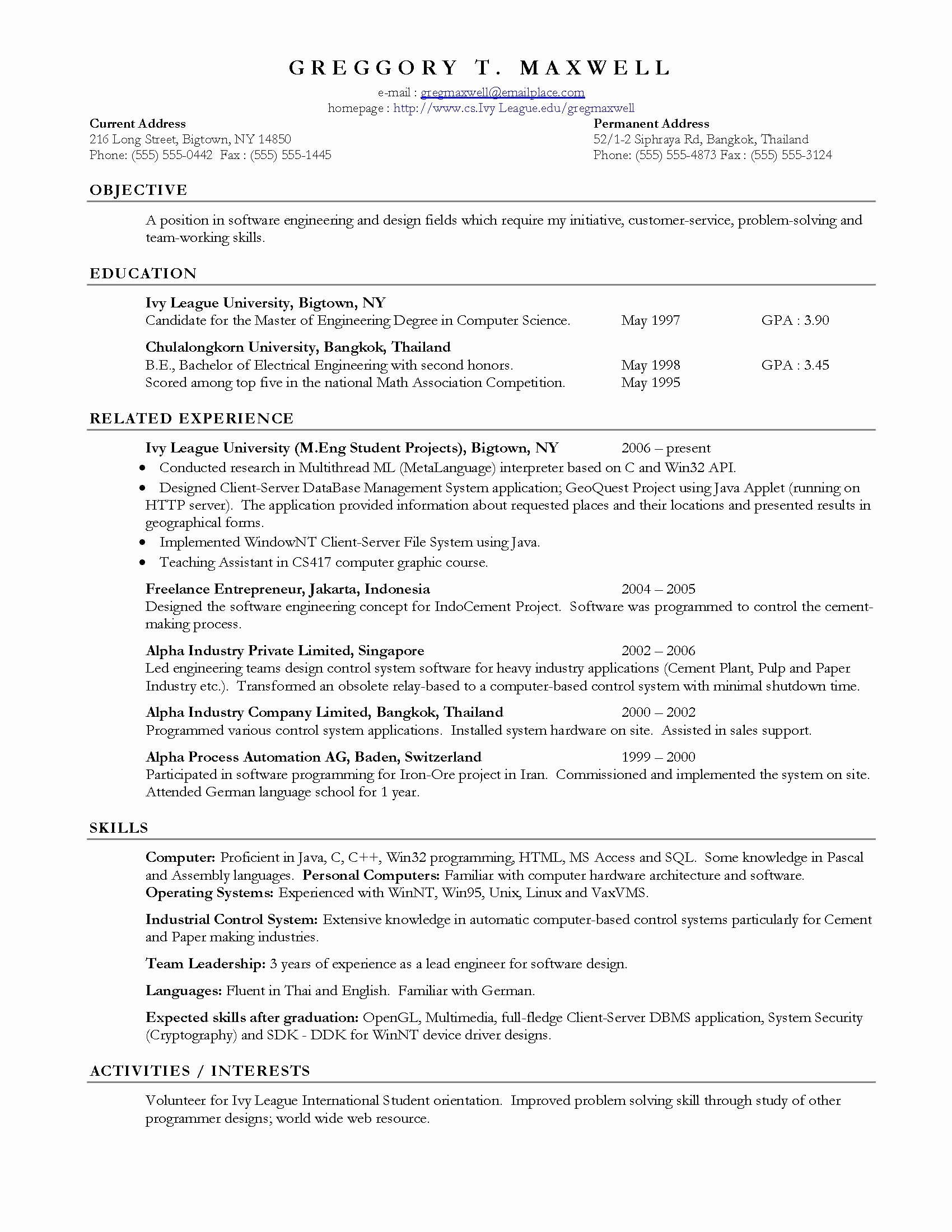 Software Engineer Resume Objective Statement Resume Ideas