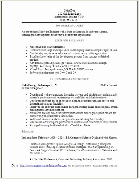 Software Engineer Resume Sample Occupational Examples