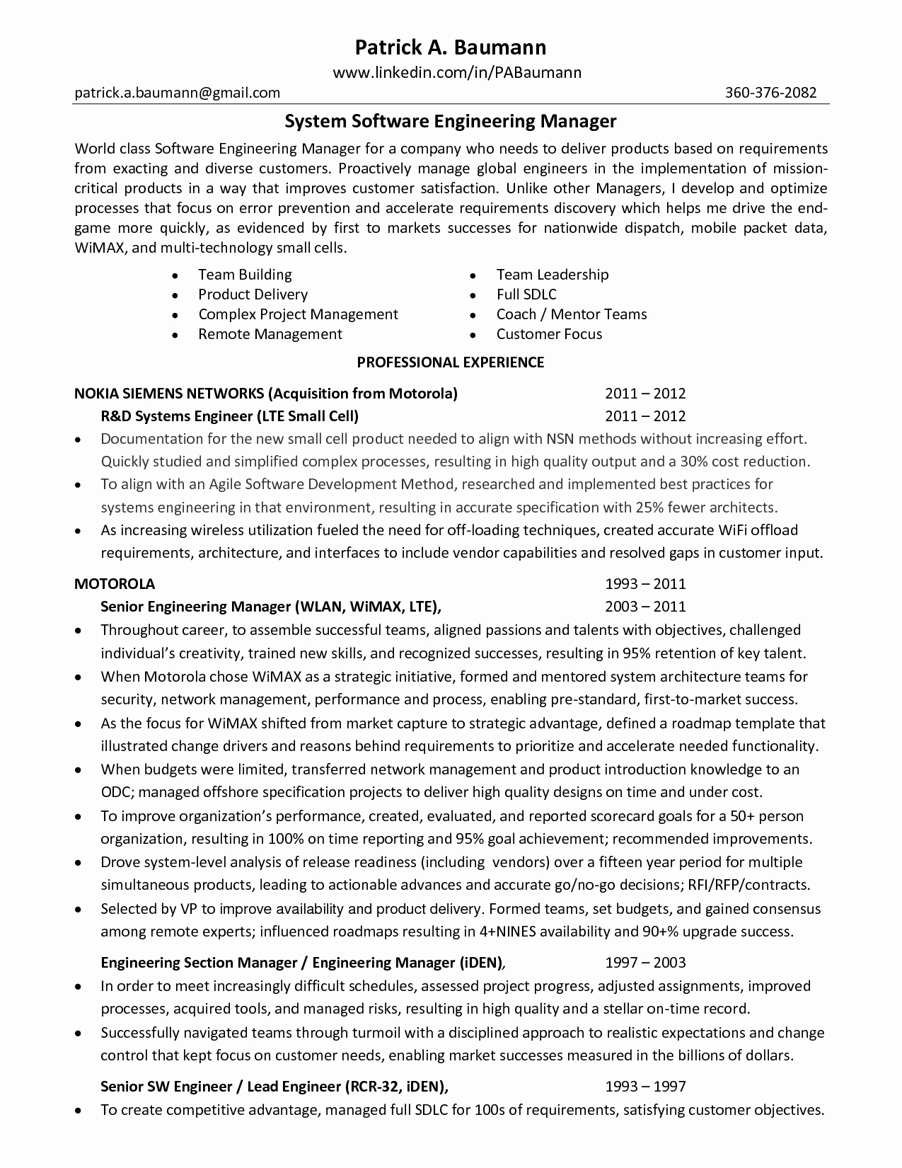 Software Engineering Manager Resume