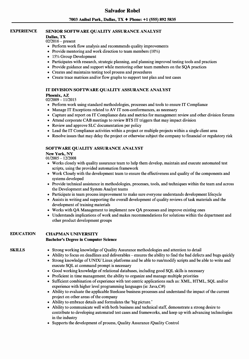 Software Quality assurance Analyst Resume Samples