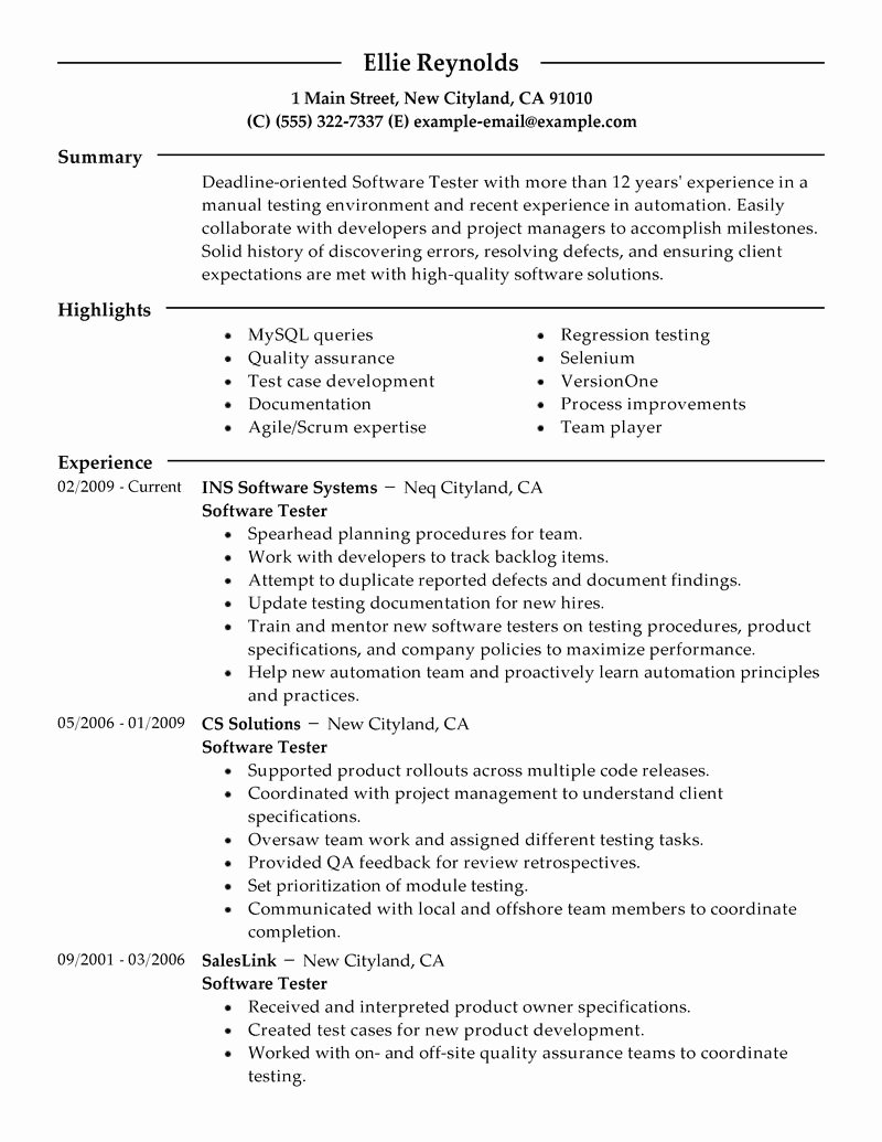 Software Testing Resume Examples