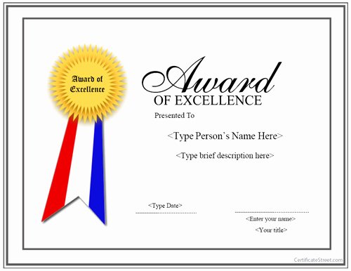 Special Certificates Award for Excellence with Ribbon