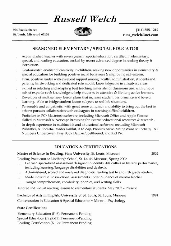 Special Education Teacher assistant Resume Best Resume