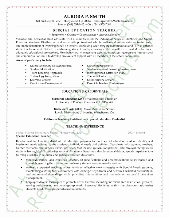 Special Education Teacher Resume Sample Page 1