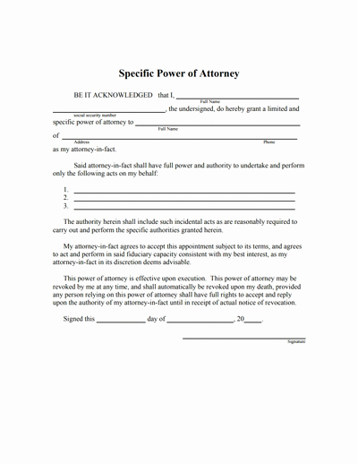 Special Power Of attorney form Free Download Create