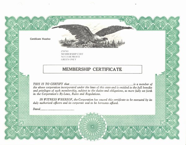 Special Text and Blank Certificates for Stock Ownership