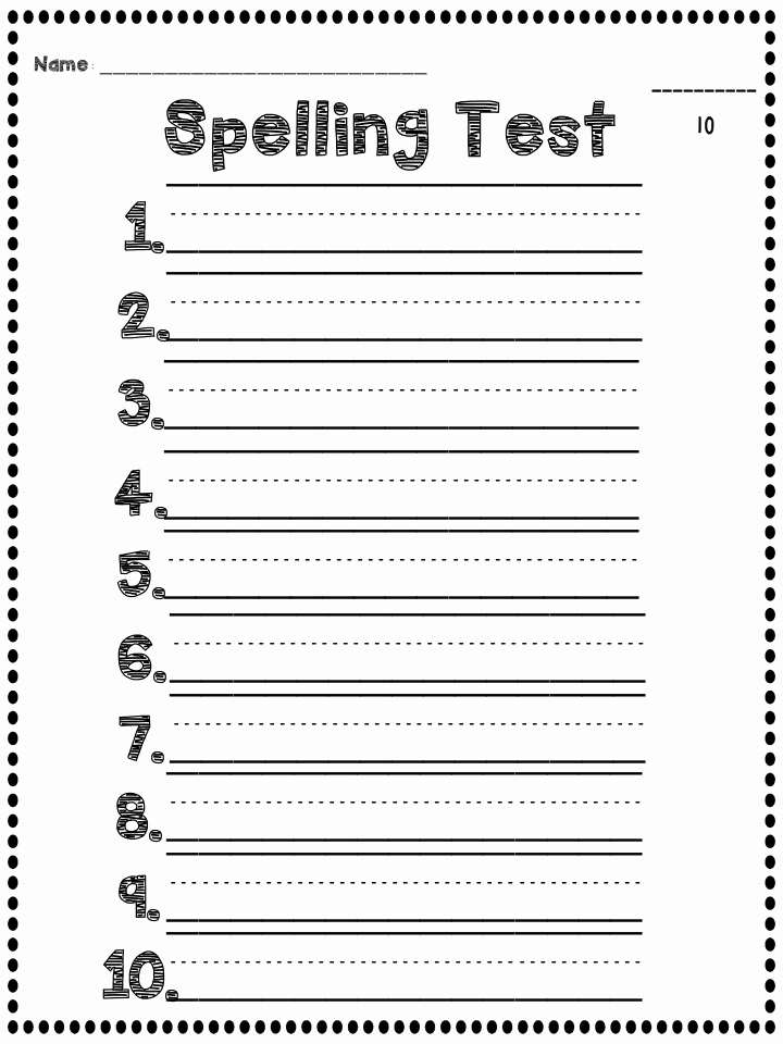 Spelling Test Paper Printable Template to Pin On