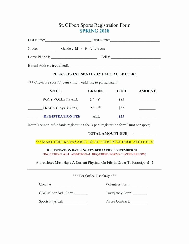 sports registration form template