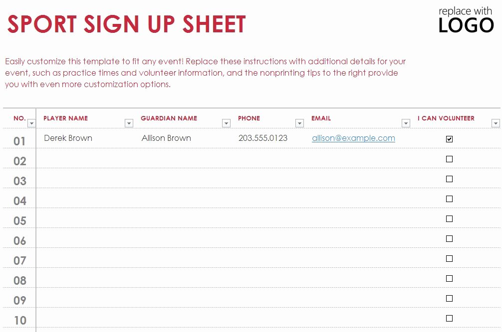 Sports Sign Up Sheet Template