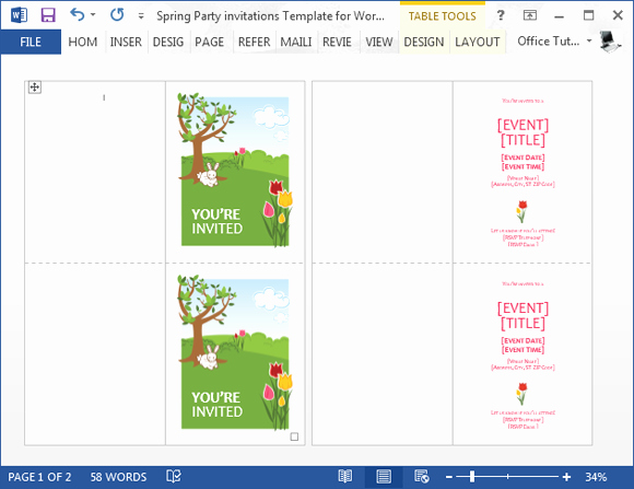 Spring Party Invitation Template for Word