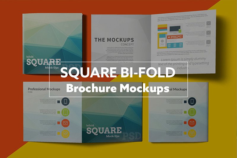 Square Bi Fold Brochure Mockups