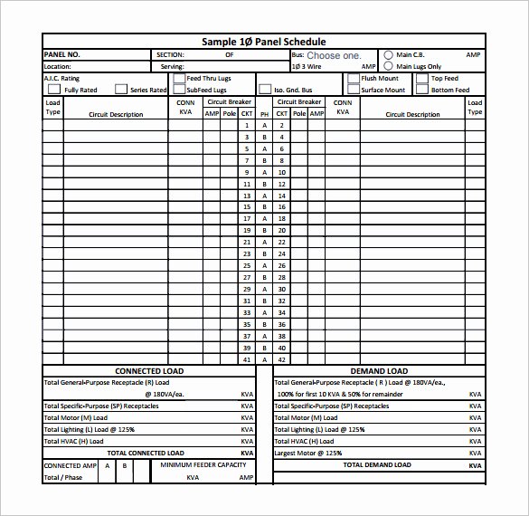 Square D Electrical Panel Schedule Template Best