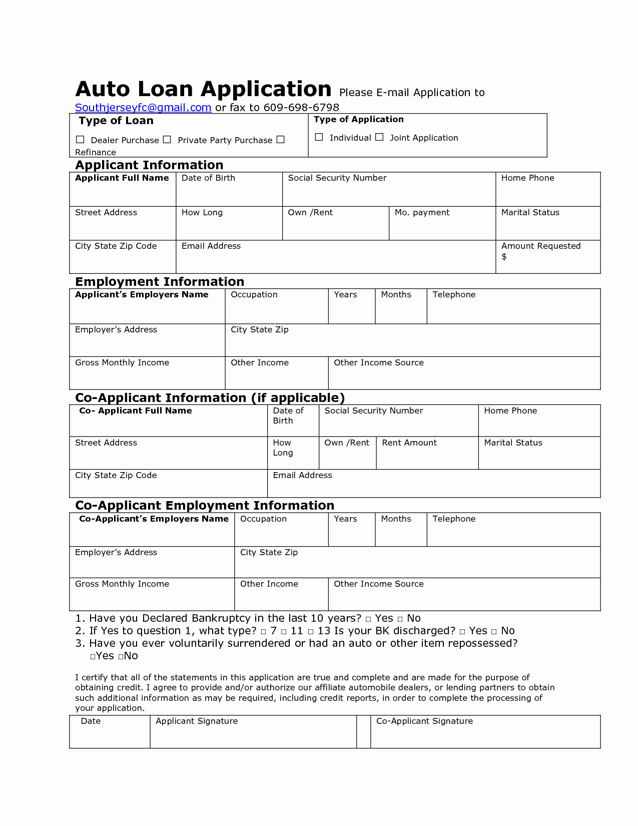 auto loan application form sample and template vlashed