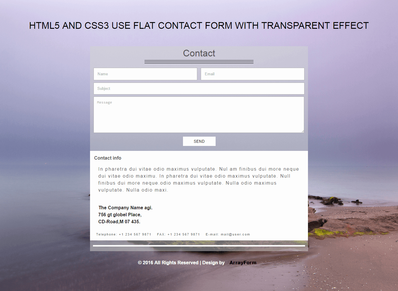 Standard Business Contact form Template Use HTML and Css
