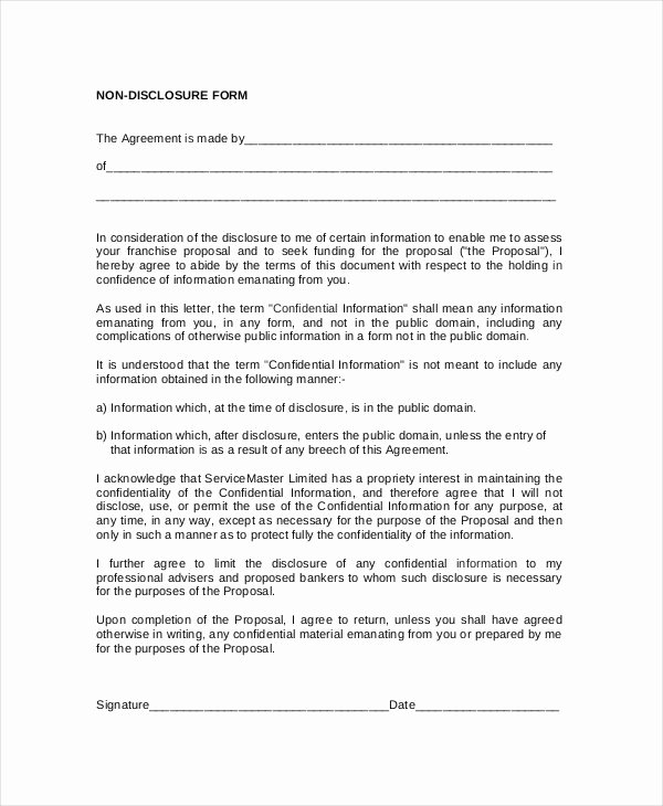 Standard Non Disclosure Agreement form 19 Examples In