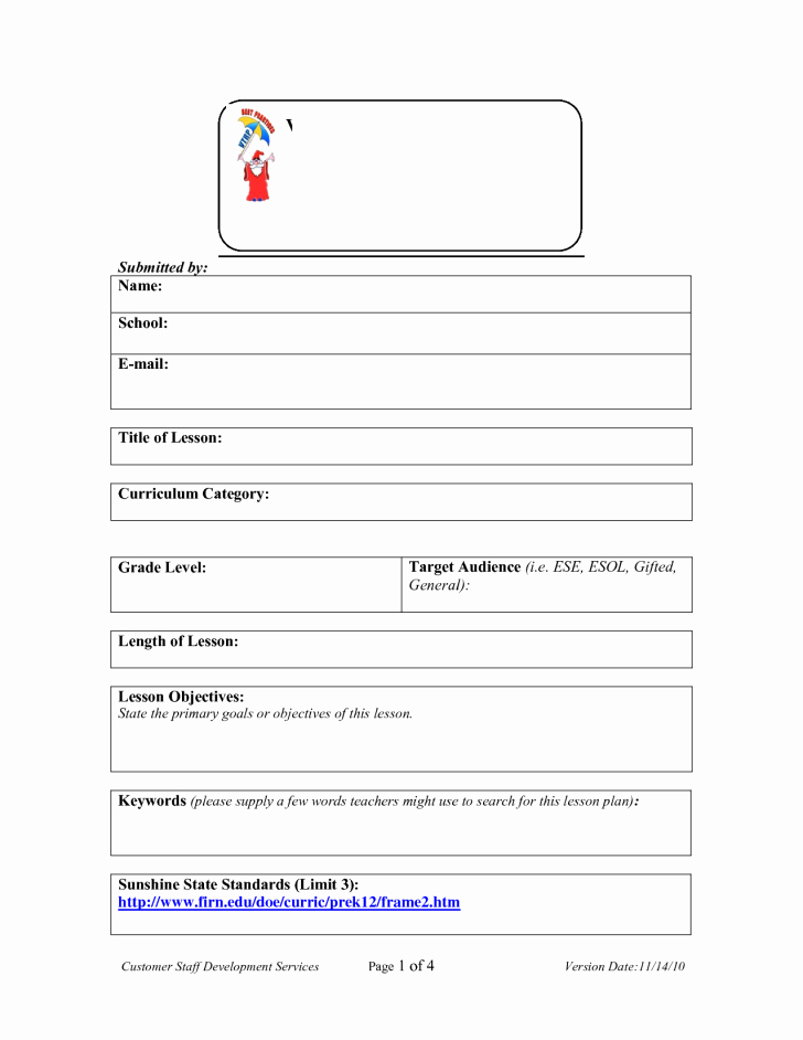 Standards Based Lesson Plan format Template – Substitute