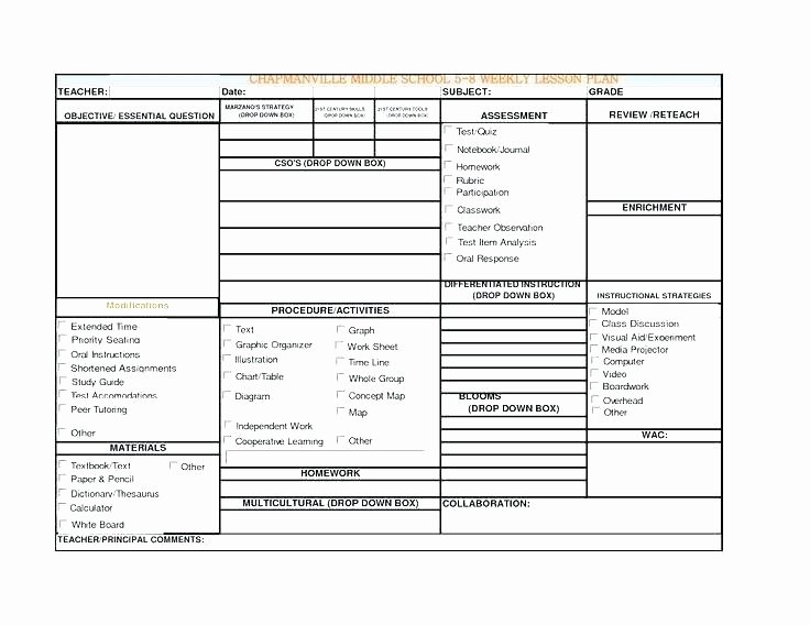 Standards Based Weekly Lesson Plan Template – Lesson Plan