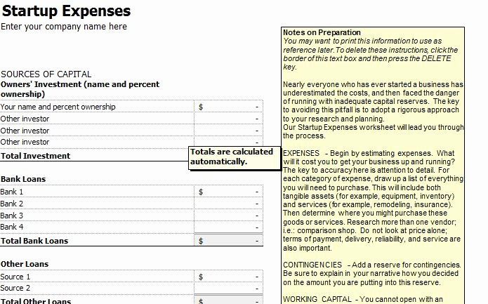 Start Up Expenses Template