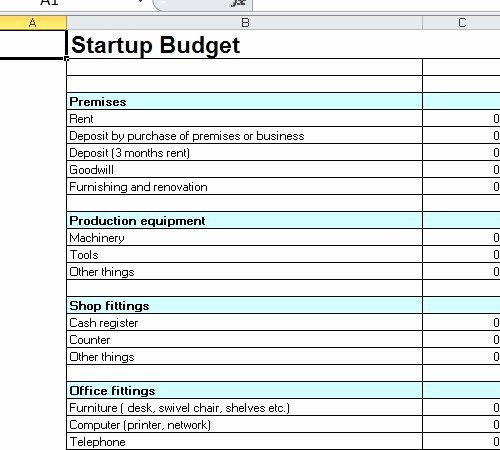 Startup Bud Template Excel