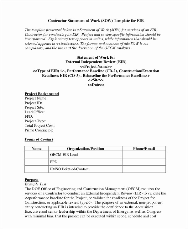 Statement Of Work Template 12 Free Pdf Word Excel