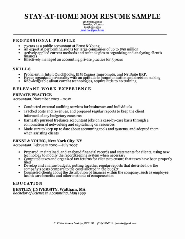 Stay at Home Mom Resume Sample &amp; Writing Tips