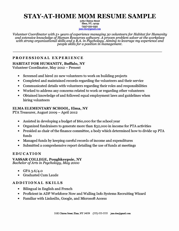 Stay at Home Mom Resume Sample &amp; Writing Tips