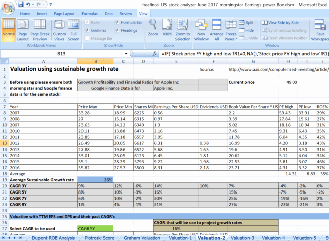 Stock Analysis Spreadsheet for U S Stocks Free Download
