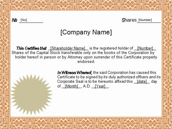 Stock Certificate Template 4 Free Download for Pdf Word