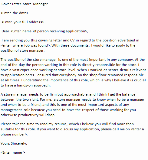 Store Manager Cover Letter Example for Job Applications In
