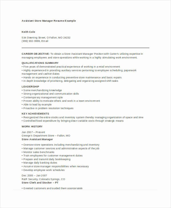 Store Manager Resume 9 Free Pdf Word Documents