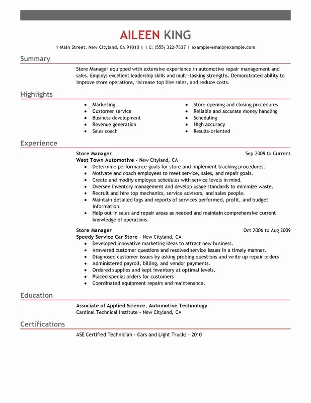 Store Manager Resume Examples Free to Try today