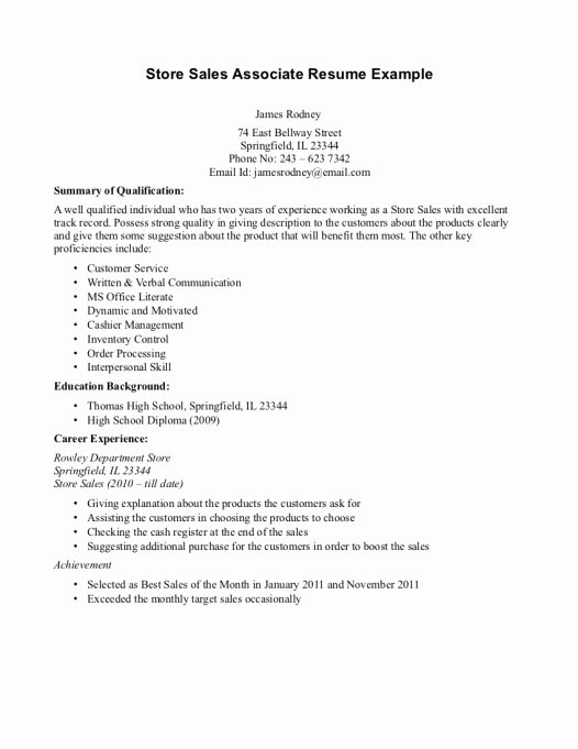 Store Sales associate Resume Example with Summary