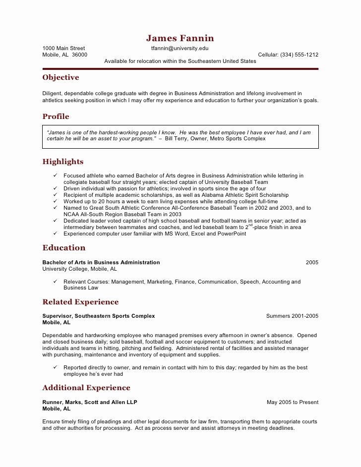 Student athlete Resume Best Resume Collection