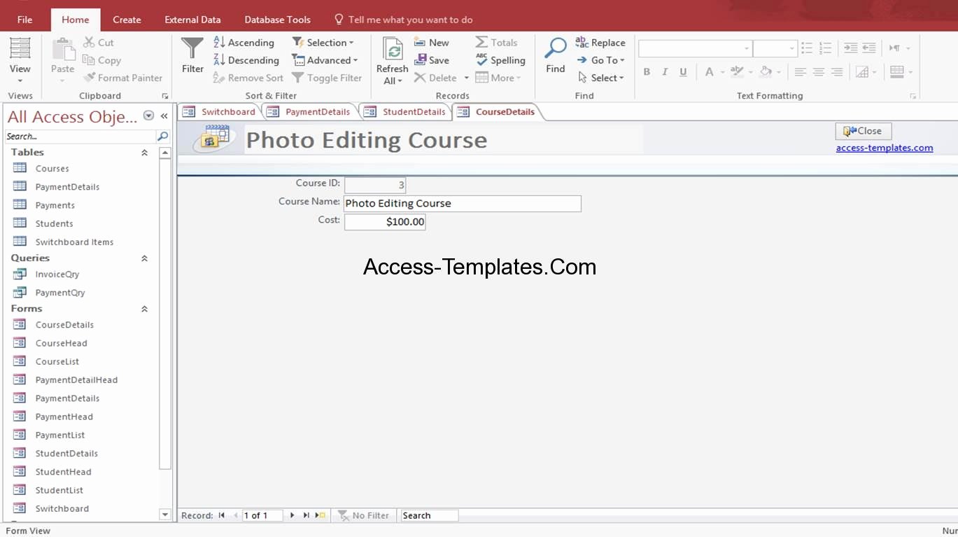 microsoft sample example student access database